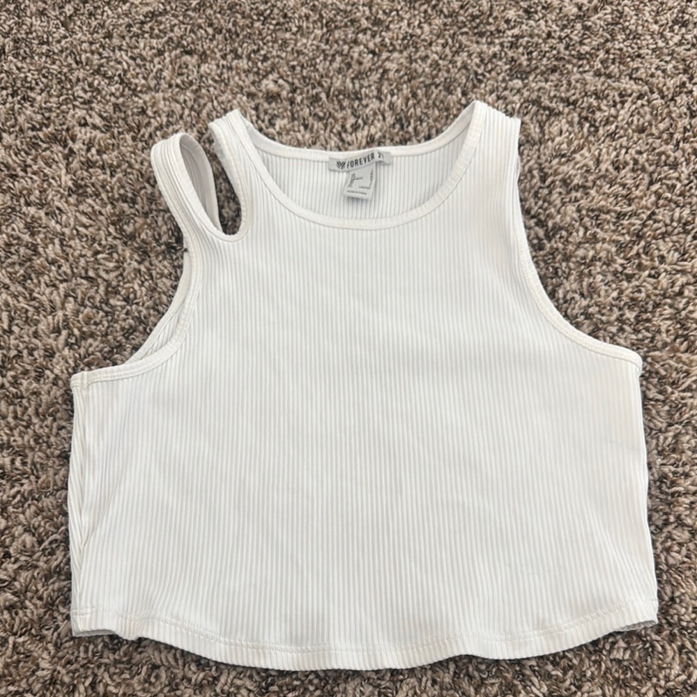 Forever21 White Ribbed Tank Top